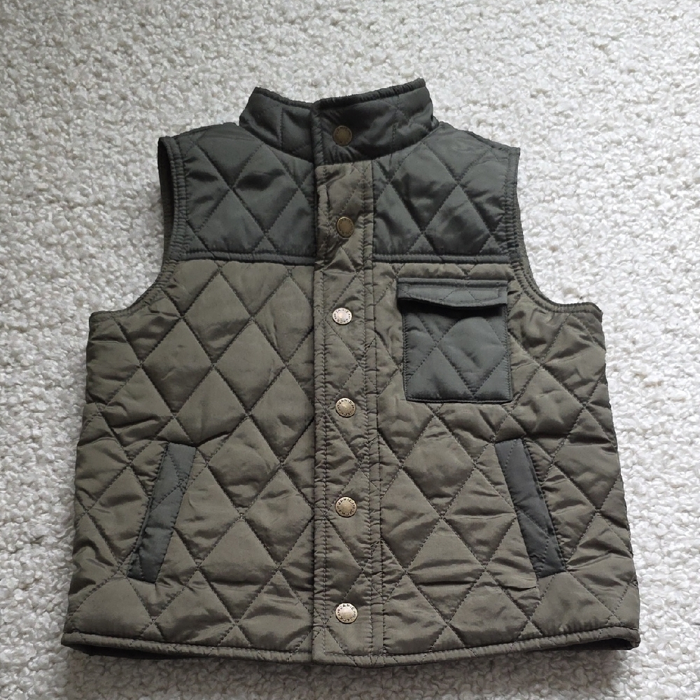 Janie and Jack Quilted Vest - Olive and Dark Gray